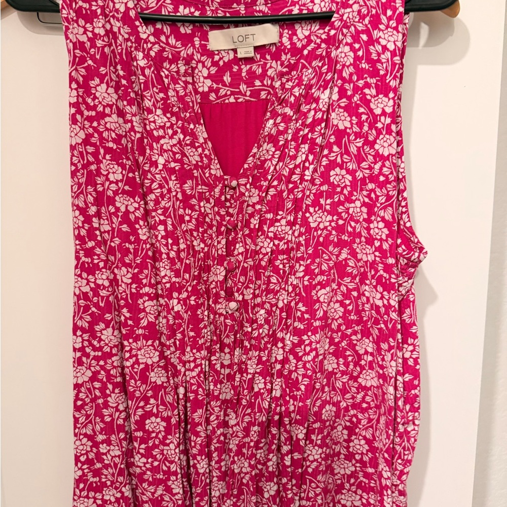 LOFT Fuchsia and White Floral Blouse